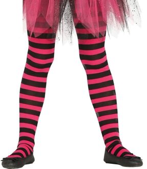 Carnaval verkleed panty - roze/zwart - gestreept - 15 denier - voor meisjes