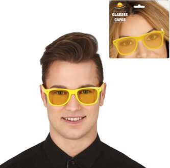 Carnaval/verkleed party bril - 2x - geel - volwassenen - Voor bij een verkleedkleding kostuum