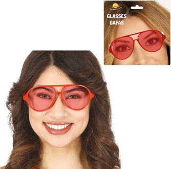 Carnaval/verkleed party bril Aviator - 2x - rood - volwassenen -Voor bij een verkleedkleding kostuum