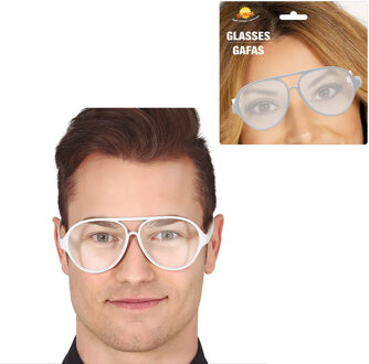 Carnaval/verkleed party bril Aviator - 2x - wit - volwassenen - Voor bij een verkleedkleding kostuum