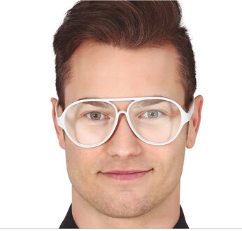 Carnaval/verkleed party bril Aviator - wit - volwassenen - Voor bij een verkleedkleding kostuum