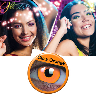 Carnaval verkleed partylenzen UV light up - Oranje - gekleurde ogen - 3 maanden gebruik