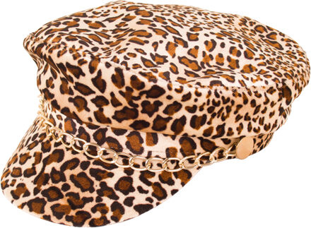 Carnaval verkleed pet met panterprint- gouden kettinkje - foute-/panterparty - schippers pet