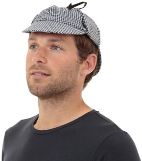 Carnaval verkleed pet Sherlock de Detective - zwart/wit - polyester - heren - met klep