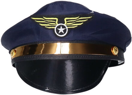 Carnaval verkleed Piloten hoedje - blauw/goud - voor volwassenen - Luchtvaart thema