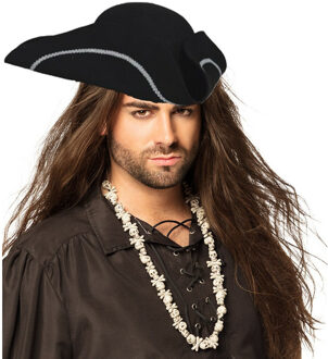 Carnaval verkleed Piraten hoed - zwart - met piraten ketting - Piraten accessiores - dames/heren
