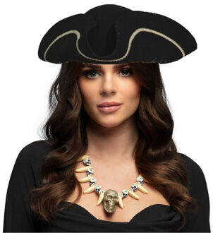 Carnaval verkleed Piraten hoed - zwart - met piraten ketting - Piraten accessiores - dames/heren