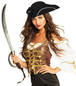 Carnaval verkleed Piraten hoed - zwart - met piratenzwaard - Piraten accessiores - dames/heren