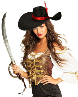 Carnaval verkleed Piraten hoed - zwart - met piratenzwaard - Piraten accessiores