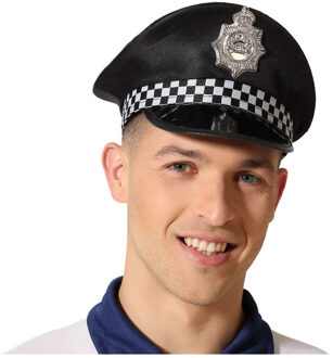 Carnaval verkleed Politie agent hoedje - zwart/zilver