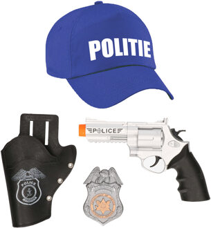 Carnaval verkleed politie agent pet/cap - blauw - met pistool/badge - heren/dames - accessoires
