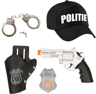 Carnaval verkleed politie agent pet/cap - zwart - met pistool/badge/handboeien - heren/dames