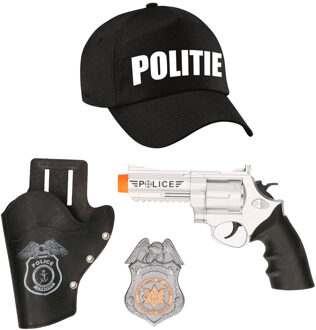 Carnaval verkleed politie agent pet/cap - zwart - met pistool/badge - heren/dames - accessoires