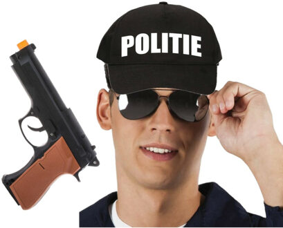 Carnaval verkleed politie agent pet/cap - zwart - pistool/zonnebril - heren/dames