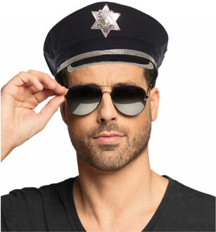 Carnaval verkleed politiepet - met donkere zonnebril - blauw - heren/dames - verkleedkleding