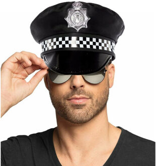 Carnaval verkleed politiepet - met donkere zonnebril - zwart - heren/dames - verkleedkleding