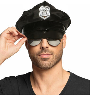 Carnaval verkleed politiepet - met donkere zonnebril - zwart - heren/dames - verkleedkleding