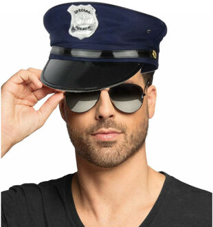 Carnaval verkleed politiepet - met spiegel zonnebril - blauw - heren/dames - verkleedkleding