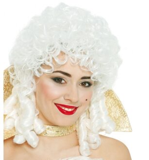 Carnaval verkleed pruik - dames - Middeleeuwse stijl - wit - krullen - klassiek