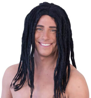 Carnaval verkleed pruik - Dreadlocks Rasta - zwart - lang haar - heren - Hippie