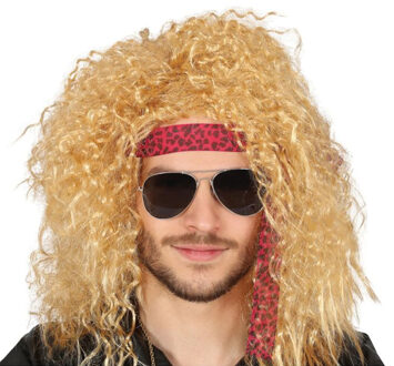 Carnaval verkleed pruik - hippie/rockster - blond - krullen - heren - foute party