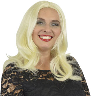 Carnaval verkleed pruik - Lady Yvette - platina blond - lang stijl haar - dames