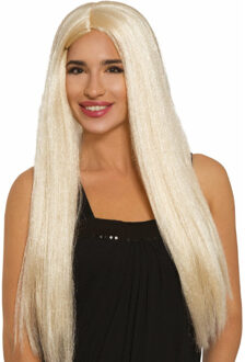 Carnaval verkleed pruik lang haar - blond - voor dames - one size