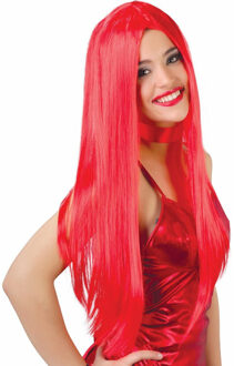 Carnaval verkleed pruik lang haar - rood - voor dames - one size