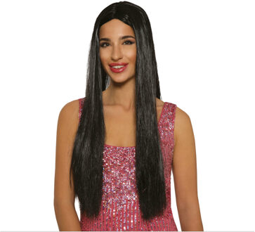 Carnaval verkleed pruik lang haar - zwart - voor dames - one size