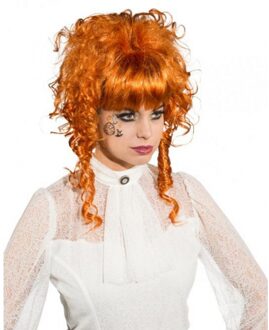 Carnaval verkleed pruik met opgestoken krullend haar - Koperkleurig - dames Rood
