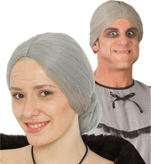 Carnaval verkleed pruik oma/Sarah - grijs met knot - one size