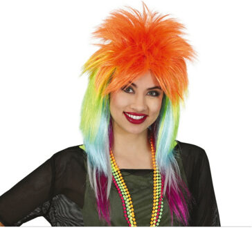 Carnaval verkleed pruik punk/rockster - multi kleuren - voor dames - one size - foute party