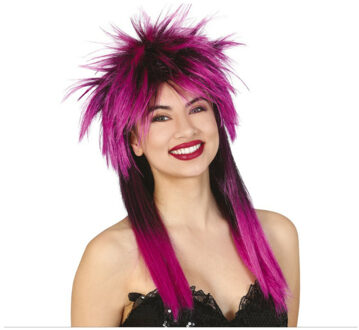 Carnaval verkleed pruik - punk/rockster - paars - voor dames - foute party
