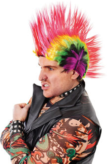 Carnaval verkleed pruiken - Punker hanekam - gekleurd - heren
