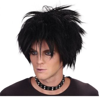 Carnaval verkleed Rockers pruik - heren - zwart haar - warrige haren