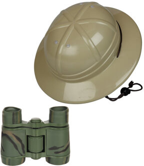 Carnaval/verkleed safari helm voor kinderen met verrekijker set