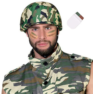 Carnaval verkleed set Army/Leger soldaten helm - met camouflage schmink stift - volwassenen