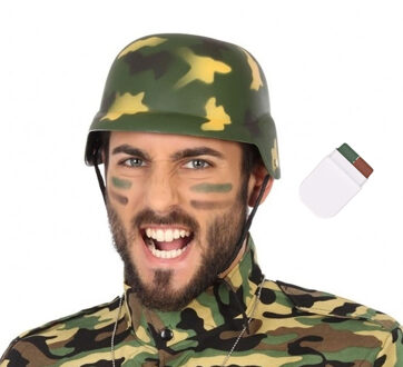 Carnaval verkleed set Army/Leger soldaten helm - met camouflage schmink stift - volwassenen
