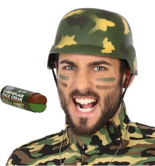 Carnaval verkleed set Army/Leger soldaten helm - met camouflage schmink stift - volwassenen