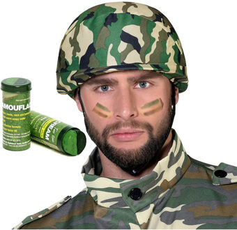 Carnaval verkleed set Army/Leger soldaten helm - met camouflage schmink stift - volwassenen
