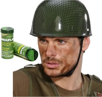 Carnaval verkleed set Army/Leger soldaten helm - met camouflage schmink stift - volwassenen