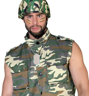 Carnaval verkleed set Army/Leger soldaten helm - met dogtags ketting en schmink - volwassenen