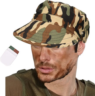 Carnaval verkleed set Army/Leger soldaten petje - met camouflage schmink stift - volwassenen