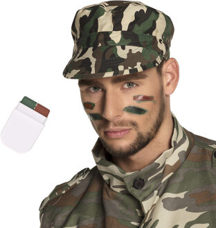 Carnaval verkleed set Army/Leger soldaten petje - met camouflage schmink stift - volwassenen