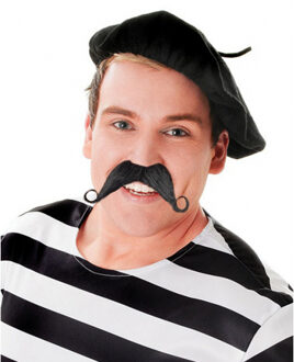 Carnaval verkleed set compleet - Fransman baret met plaksnor - volwassenen