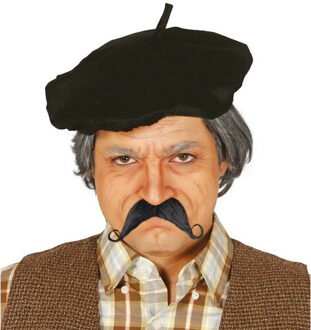 Carnaval verkleed set compleet - Fransman baret met plaksnor - volwassenen