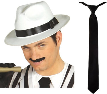 Carnaval verkleed set compleet - gangster/maffia hoedje met zwarte stropdas - volwassenen