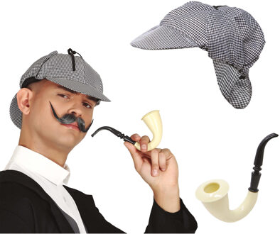 Carnaval verkleed set Detective - Pet/pijp - Sherlock - volwassenen Multi