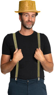 Carnaval verkleed set - goud - glitter hoed en bretels- volwassenen/unisex - feestkleding