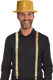 Carnaval verkleed set - goud - glitter hoed en pailletten bretels- volwassenen - feestkleding